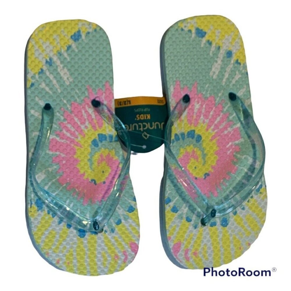 Juncture Kids Flip Flops Thong Sandals Size L 2/3 Outdoor Beach Ty Dye Casual